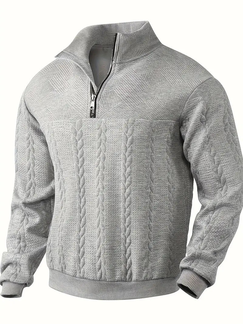 LUCAS| Suéter de media cremallera con diseño de punto trenzado para hombre
