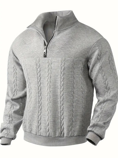 LUCAS| Suéter de media cremallera con diseño de punto trenzado para hombre