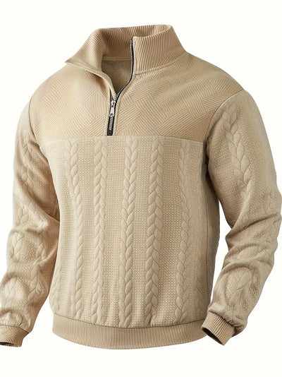 LUCAS| Suéter de media cremallera con diseño de punto trenzado para hombre