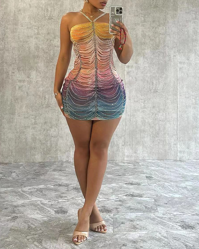 AMANDA| Vestido ajustado con estampado de diamantes de imitación