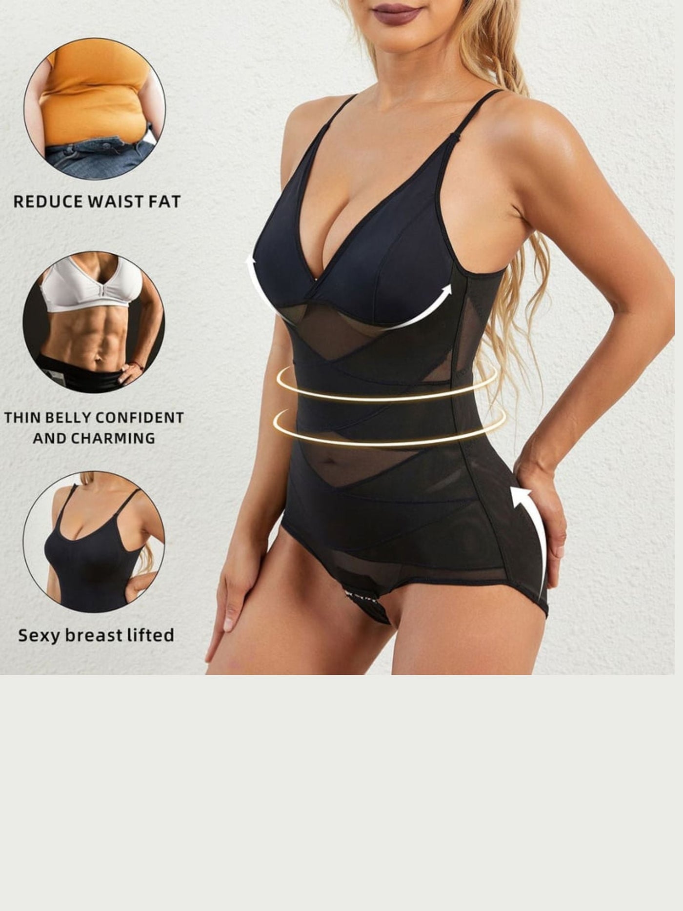 Faja MELANI,  clásicas de malla con cuello en V, cómodas y encantadoras.