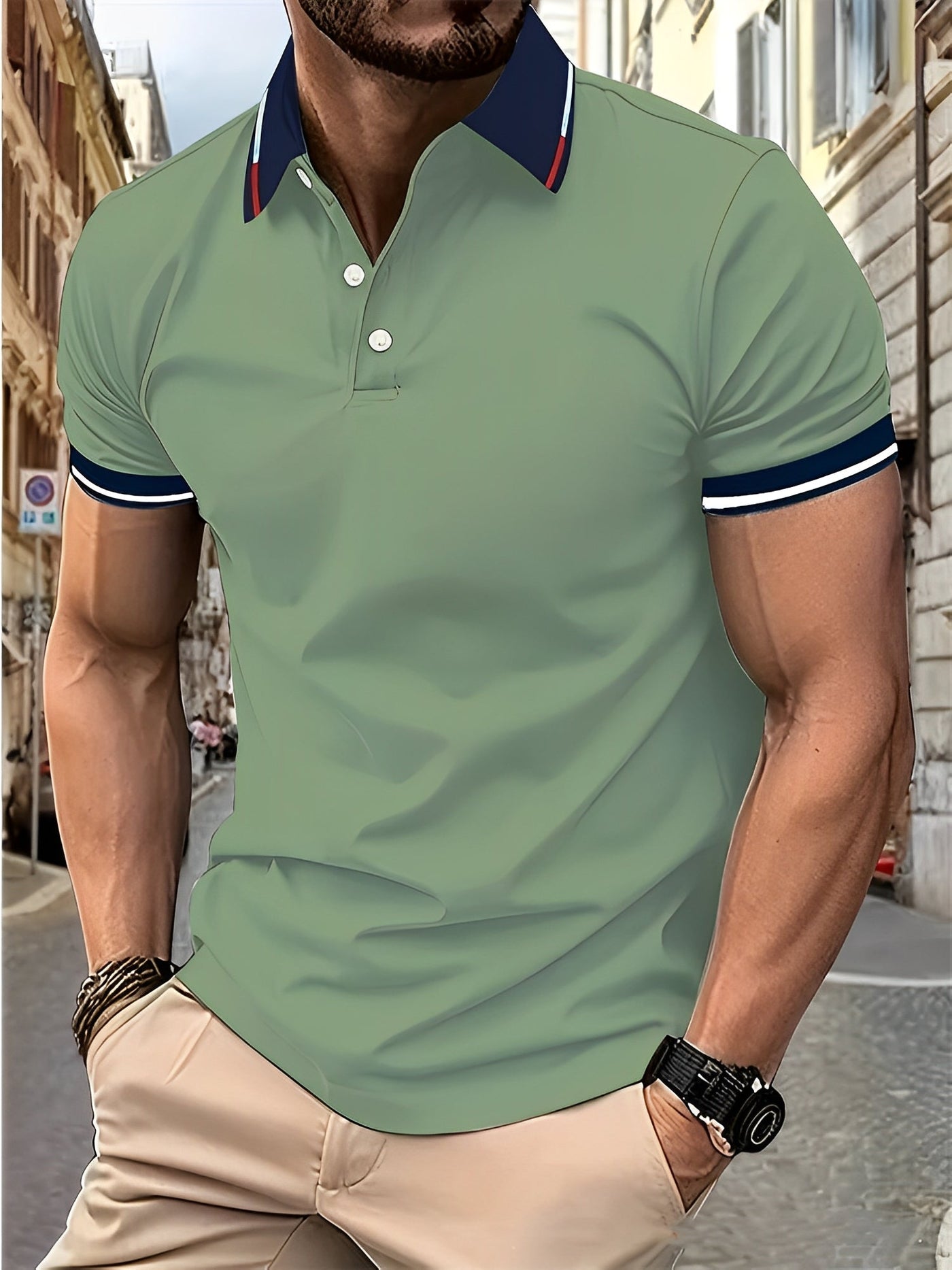 Mateo - Camiseta Polo sencilla con botones para hombres