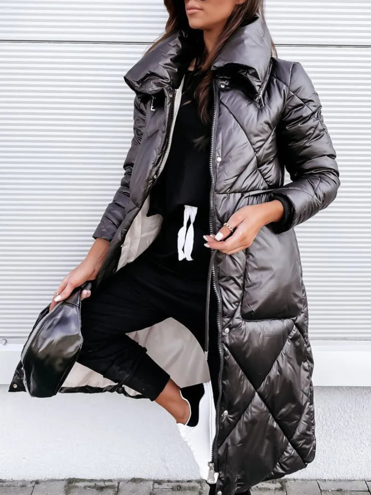 CARMINA| Chaqueta larga acolchada, corte extragrande, acolchada, cálida y aislante