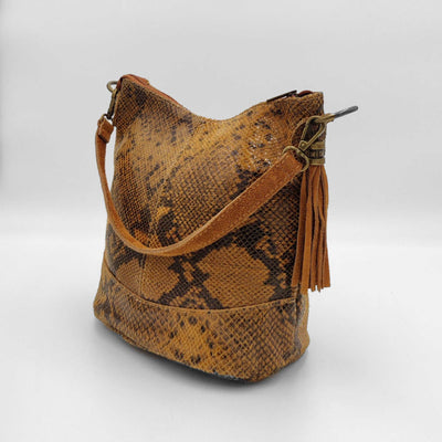 Bolso de hombro en piel de vacuno efecto serpiente