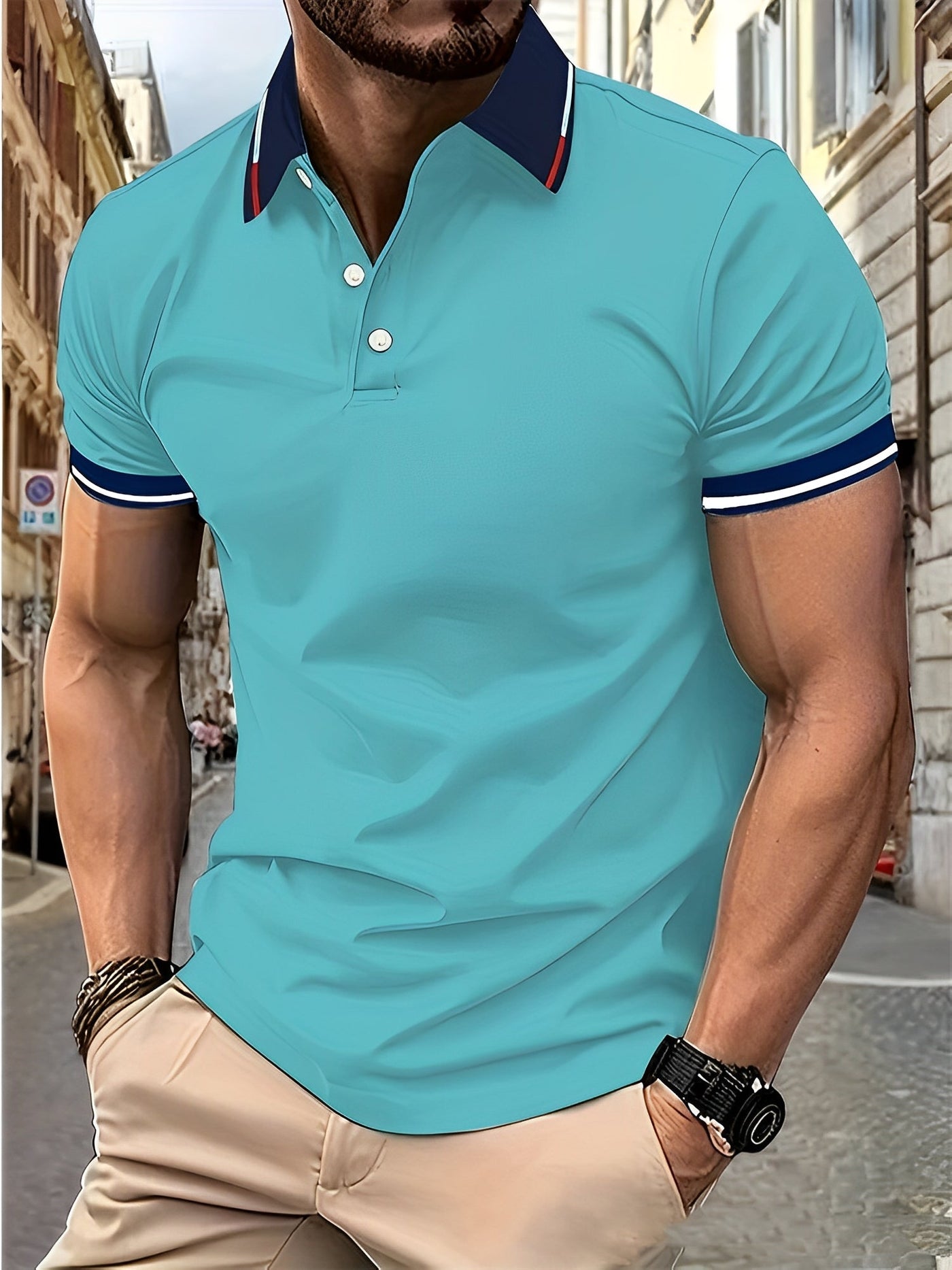 Mateo - Camiseta Polo sencilla con botones para hombres