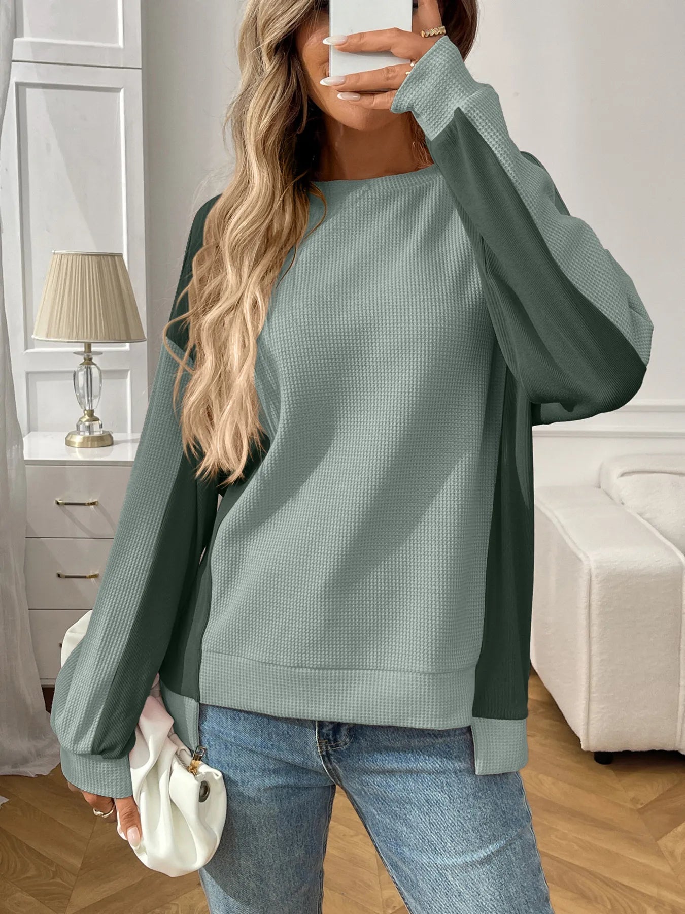 Kaelira - Sudadera informal y elegante de manga larga con bloques de color