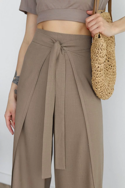 CARLOTA | Pantalón ancho de lino, con apertura en pierna