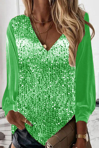 Manoli - Blusa suelta de lentejuelas y manga larga