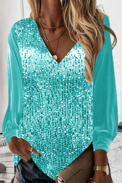 Manoli - Blusa suelta de lentejuelas y manga larga