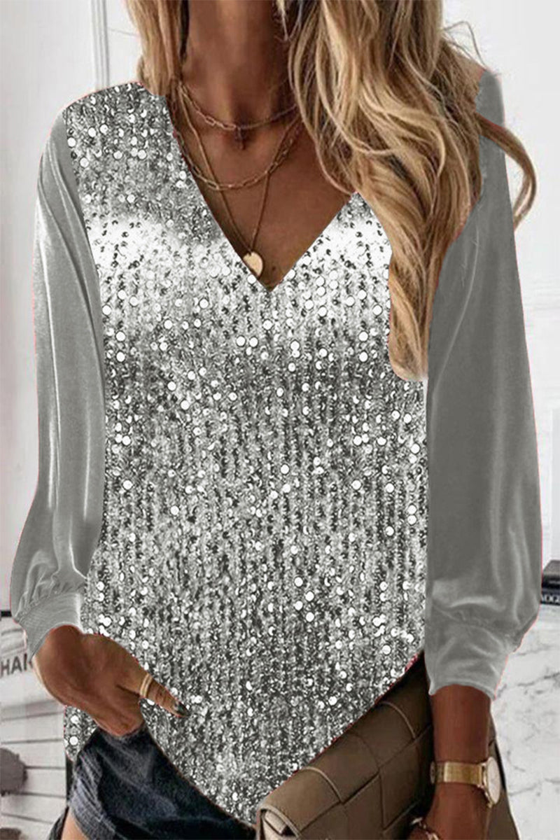 Manoli - Blusa suelta de lentejuelas y manga larga