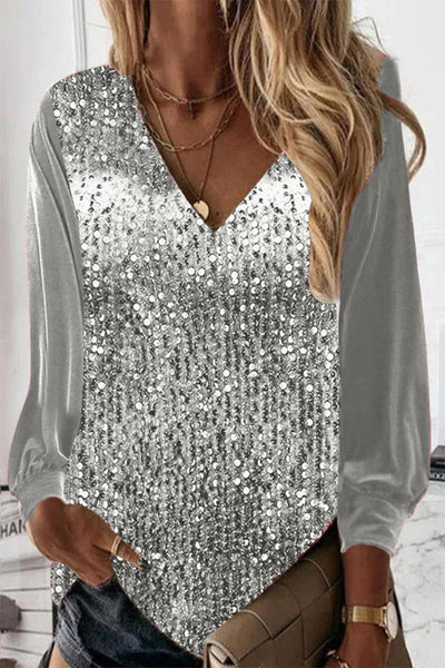 Manoli - Blusa suelta de lentejuelas y manga larga