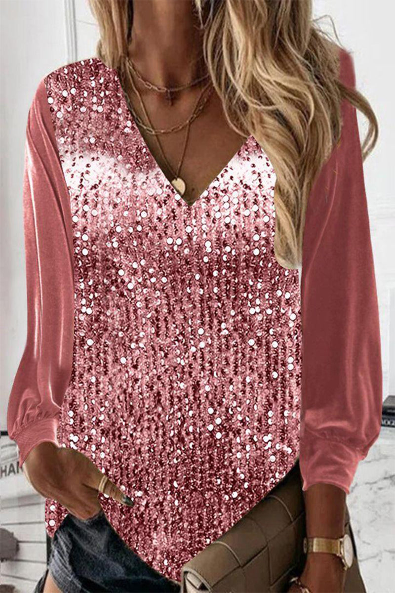 Manoli - Blusa suelta de lentejuelas y manga larga