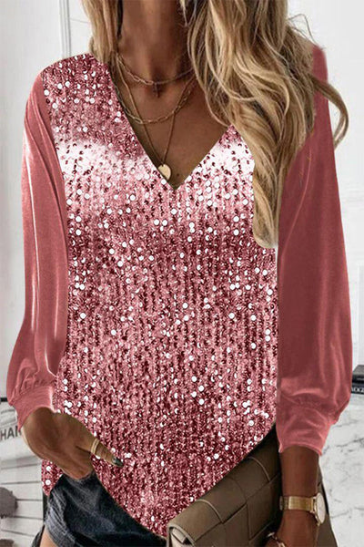 Manoli - Blusa suelta de lentejuelas y manga larga