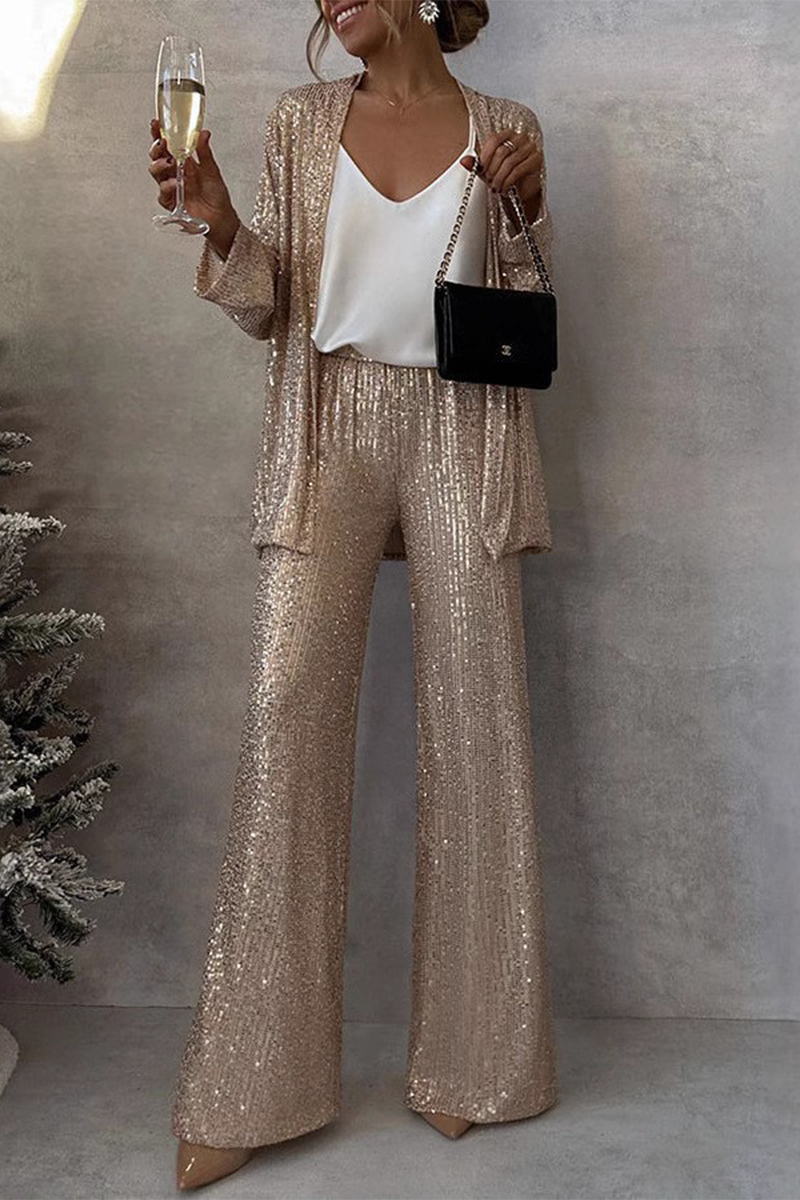 Carla - Elegante conjunto de chaqueta abierta de lentejuelas y pantalón ancho