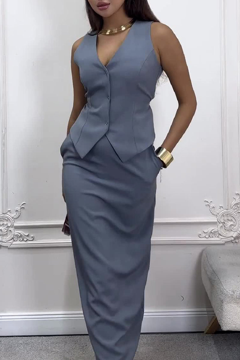 Naomi - Elegante conjunto de camiseta sin mangas y falda larga