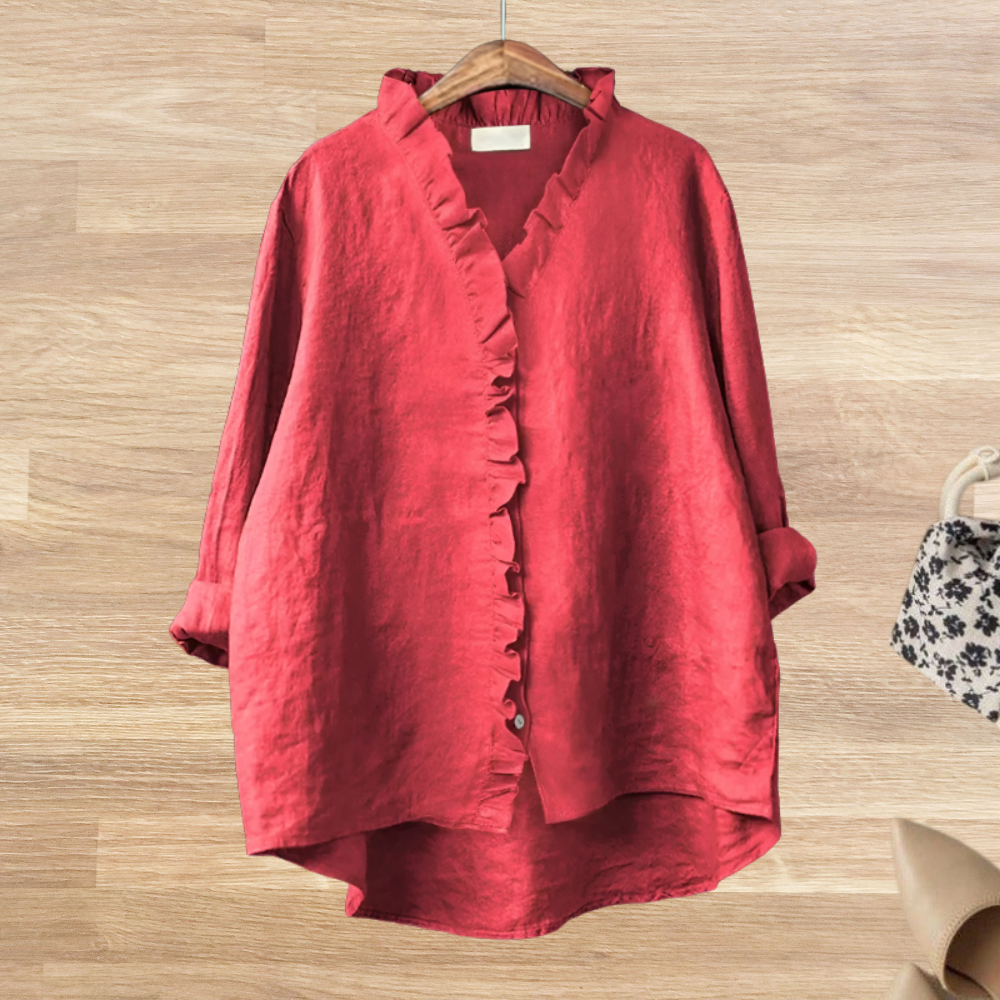 DIANA| Blusa fluida con cuello de volantes para mujer.