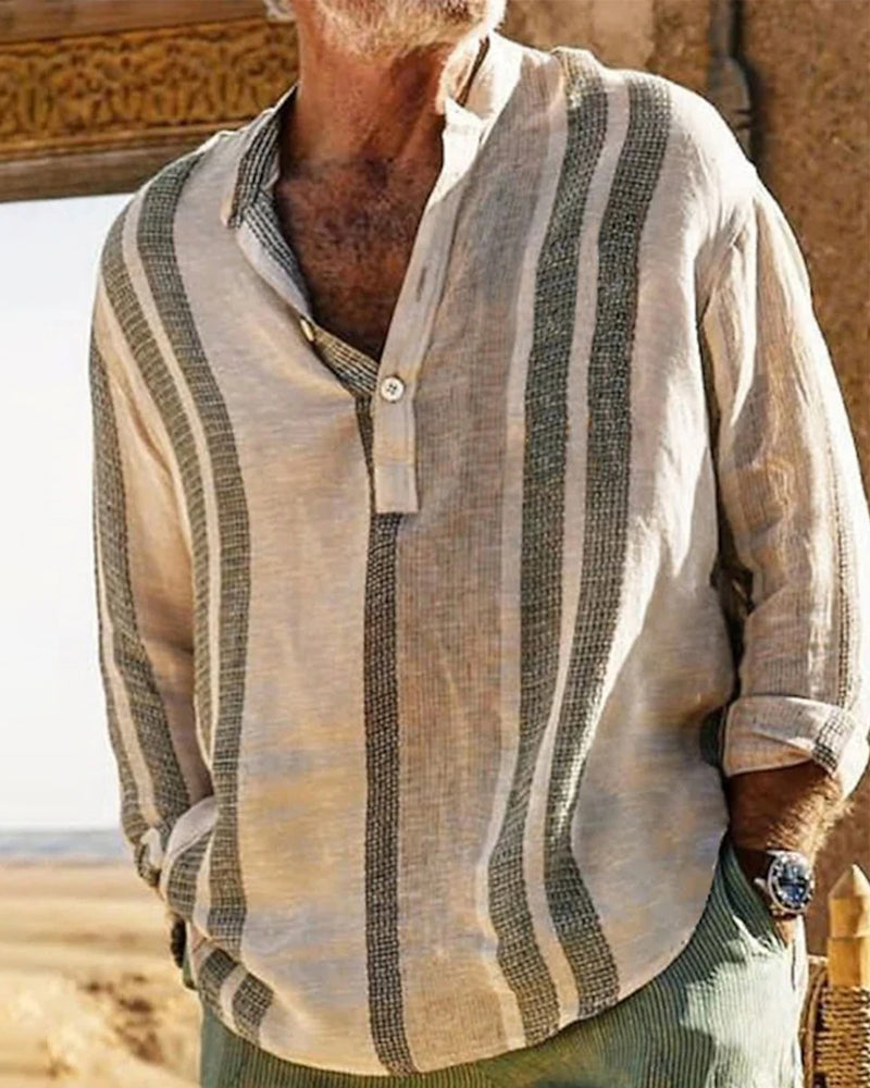 Camisa de manga larga con medio botón para hombre
