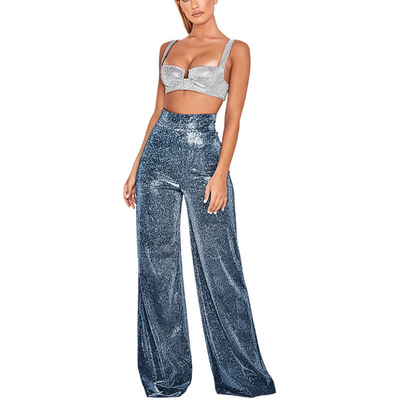 Desi | Elegante pantalon acabado metalico.