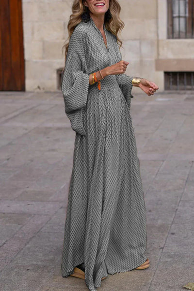 ANA|Vestido Largo Fluido con Estampado Geométrico – Elegancia Atemporal