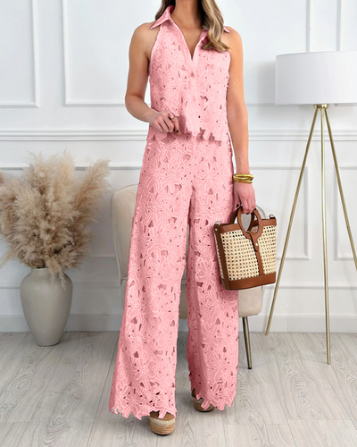 MARTA| tarje de pantalon recto, con escote en V.