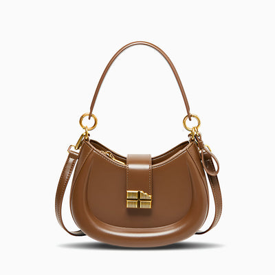Bolso de Hombro Elegante con Cierre Dorado y Forma Semicircular