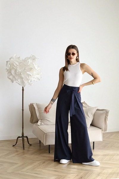 CARLOTA | Pantalón ancho de lino, con apertura en pierna