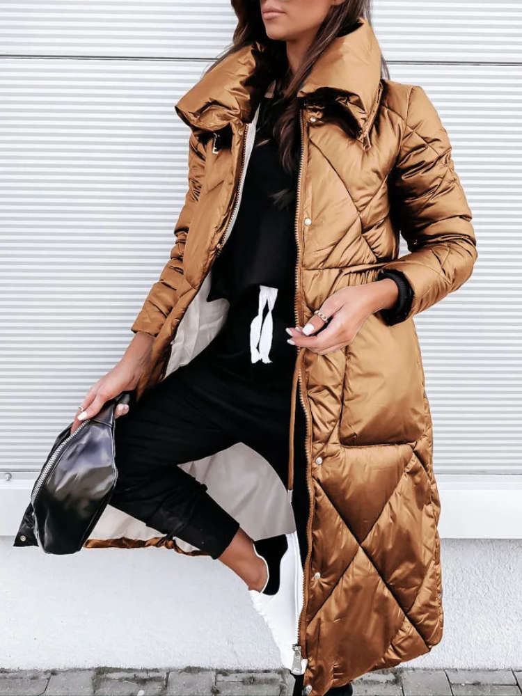 CARMINA| Chaqueta larga acolchada, corte extragrande, acolchada, cálida y aislante
