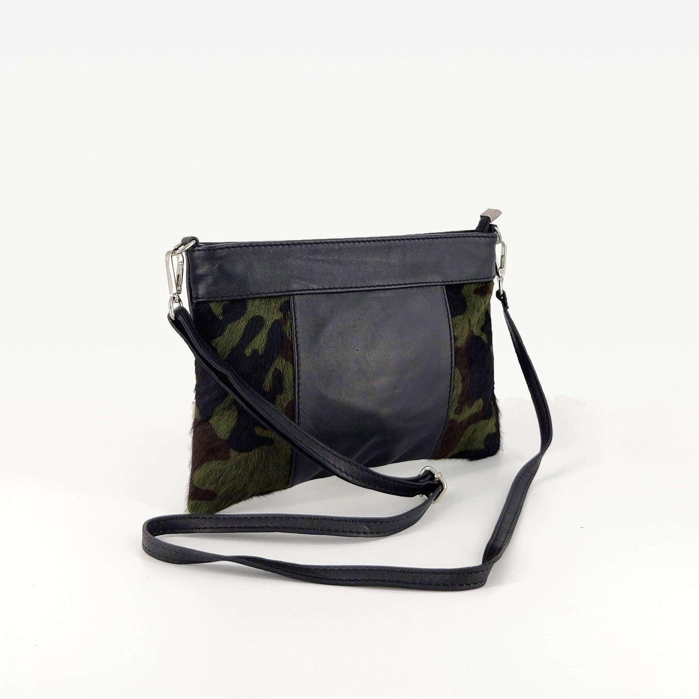 Bolso bandolera dúo texturas piel y pelo