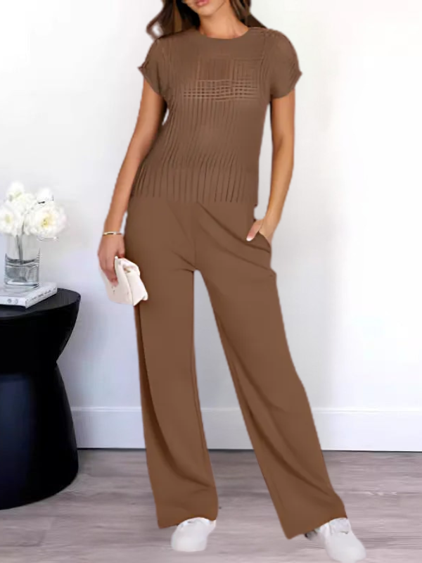 ALICIA- Top de punto abierto de estilo casual y pantalón de pata ancha