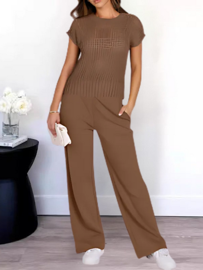 ALICIA- Top de punto abierto de estilo casual y pantalón de pata ancha