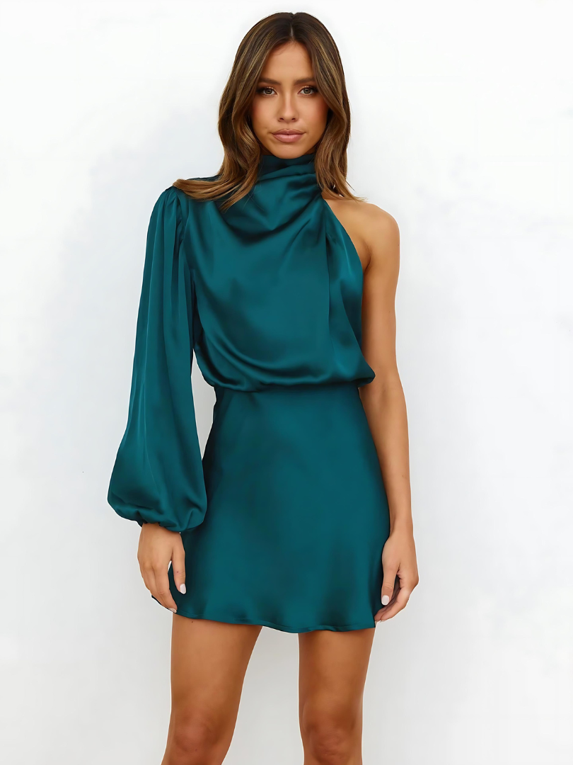 MAVI – Elegante vestido de noche satinado con un solo hombro para mujer