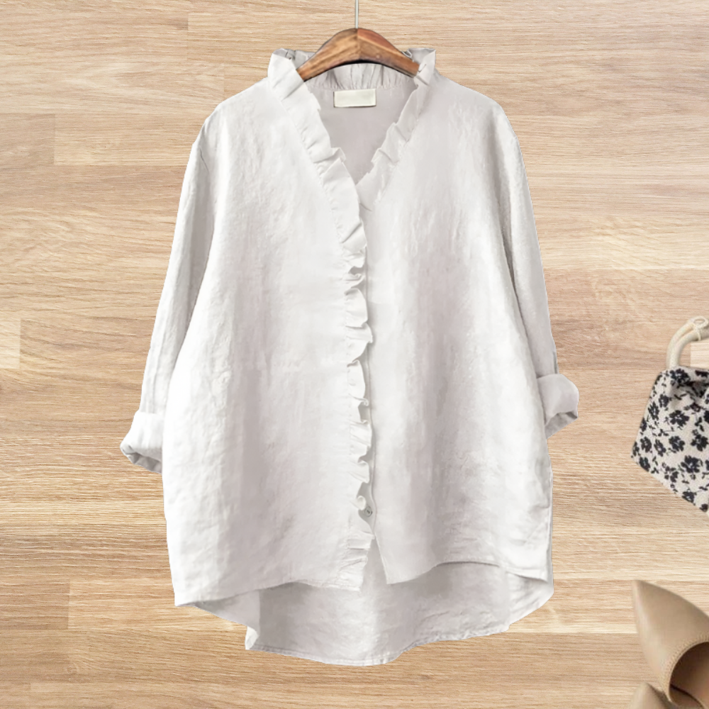 DIANA| Blusa fluida con cuello de volantes para mujer.