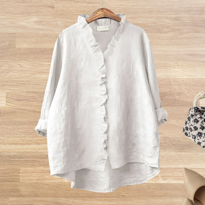 DIANA| Blusa fluida con cuello de volantes para mujer.
