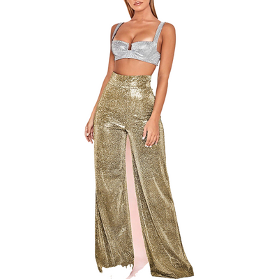 Desi | Elegante pantalon acabado metalico.