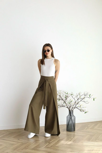CARLOTA | Pantalón ancho de lino, con apertura en pierna