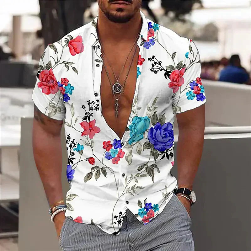 ALEJANDRO|Camisa de hombre con escote profundo y estampado estructurado