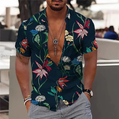 ALEJANDRO|Camisa de hombre con escote profundo y estampado estructurado