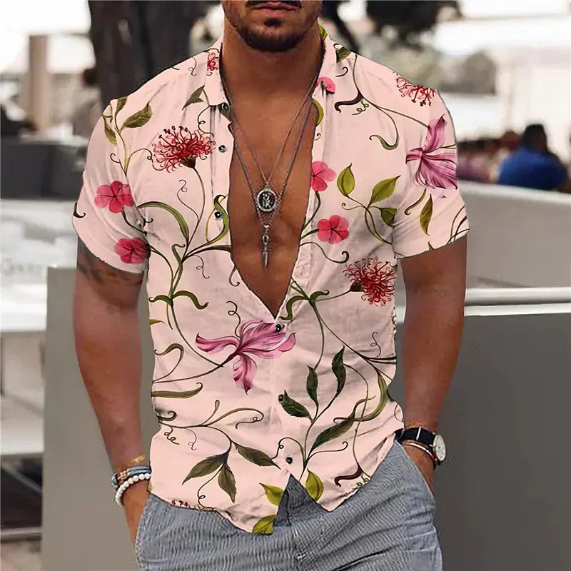 ALEJANDRO|Camisa de hombre con escote profundo y estampado estructurado