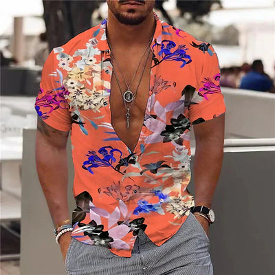 ALEJANDRO|Camisa de hombre con escote profundo y estampado estructurado