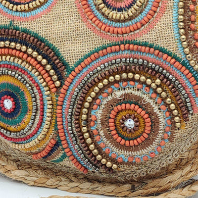 Bolso de yute redondo con abalorios Círculos