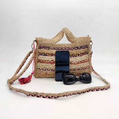 Bolso de yute multicolor de mano