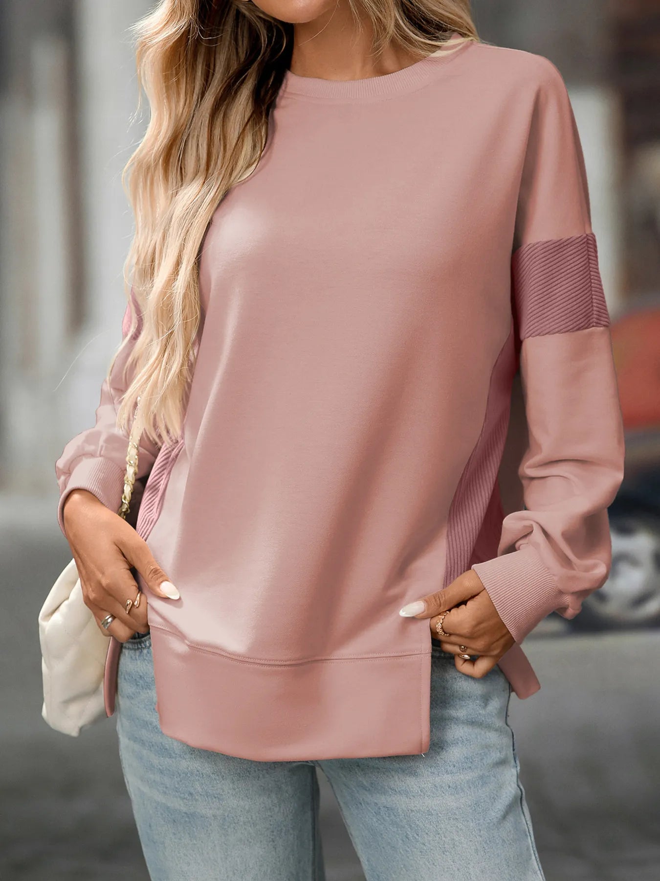LUISI - Estiloso sudadera holgada de cuello redondo y manga larga