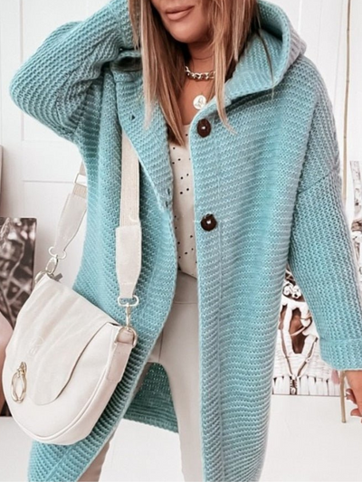 CARLA - Chaqueta larga informal de punto con capucha