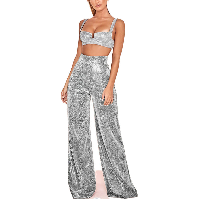 Desi | Elegante pantalon acabado metalico.