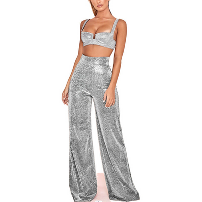 Desi | Elegante pantalon acabado metalico.