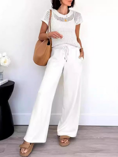 ALICIA- Top de punto abierto de estilo casual y pantalón de pata ancha