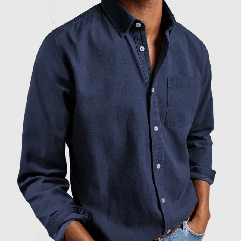 ANDRES| camisa de corte clasico, con bolsillo y manga larga.