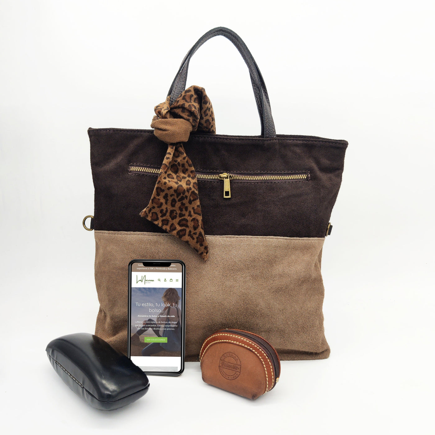Bolso tote de ante bicolor