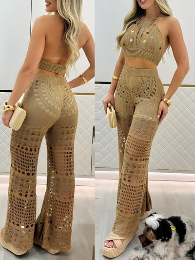 SARA| Conjunto elegante de verano con blusa fluida y pantalón ancho.