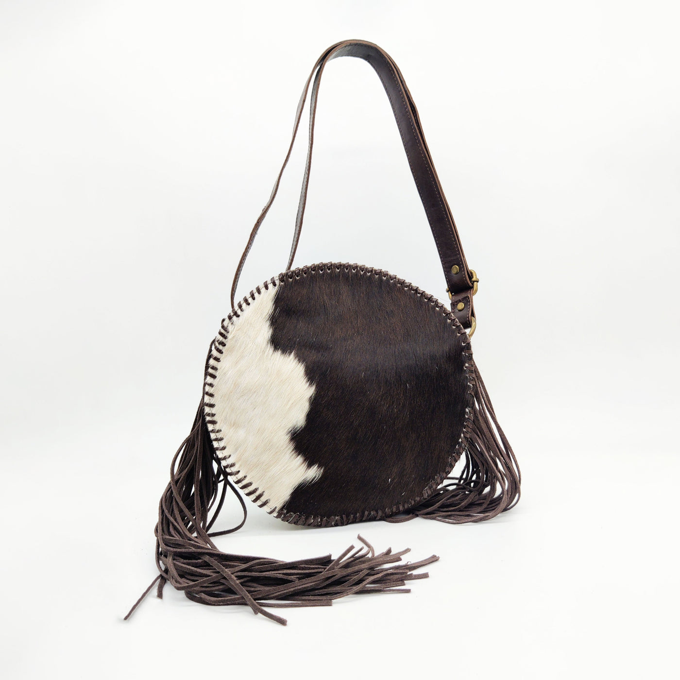 Bolso redondo de potro con flecos